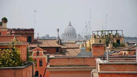 Panoramic view from Quirinal hill towards the Basilica di San Pietro, Rome Stock Footage 92948292