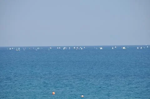 Panoramic view of racing small sailing yachts Stock-Fotos