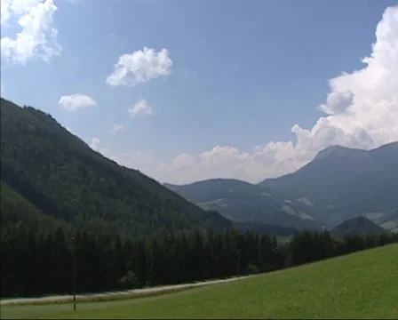 Panoramic view from Raxblick at Alpine meadow + valley, Austria 動画素材 33538805