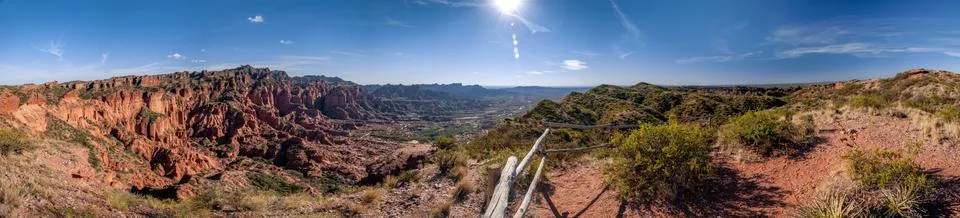 Panoramic view of red cliffs of sandstone in Sierra de las Quijadas National Stock Photos