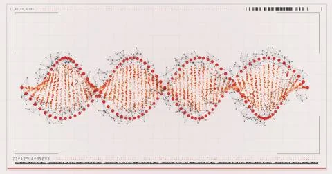 Panoramic view of red dna pattern on screen Illustrazione stock