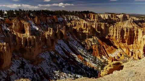 Panoramic view of red rock hoodoos with winter snow Stock Footage 329762338