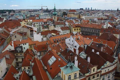 Panoramic view of red rooftops in Prague Stock Photos
