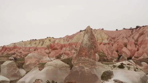 Panoramic view of red sand mountains in Rose Valley in Cappadocia Stock Footage 291498485