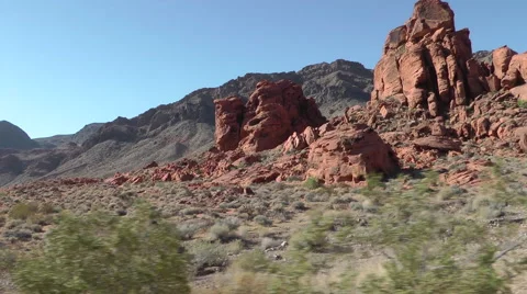 Panoramic view on red wavy Mountains of Valley of Fire State park, NE Stockbeeldmateriaal 60013816
