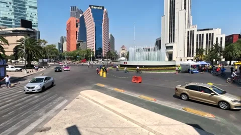 Panoramic View of Reforma Avenue with El Caballito During Biciruta in CDMX Stock Footage 243756011