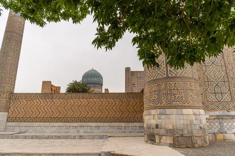 Panoramic view of Registan square, Samarkand, Uzbekistan with three madrasa.. Stock Photos