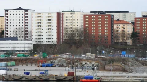Panoramic view of a residential area with many-storied houses Stock Footage 65530182