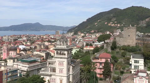 A panoramic view of a residential district in Chiavari Stock Footage 57142896