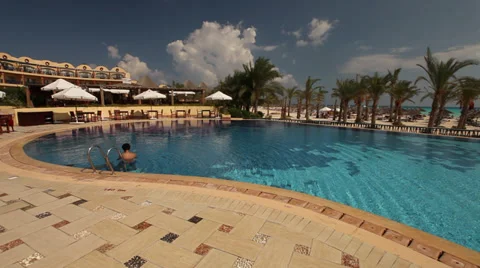 Panoramic view of a resort pool in Marsa Matruh, Egypt Stock Footage 38817351