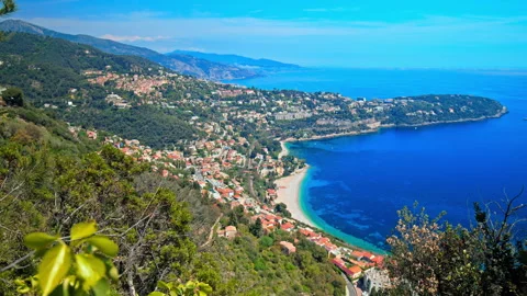 Panoramic view of Ricard, Roquebrune-Cap-Martin, France in 4K. Stock Footage 247221649