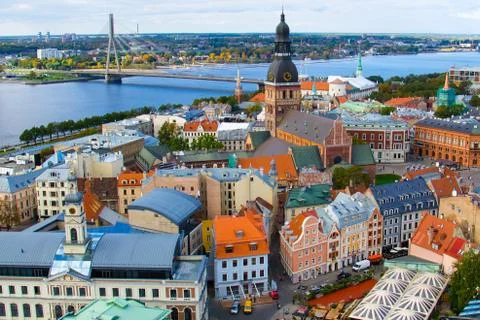 Panoramic view of Riga Old Town, Latvia Stock Photos