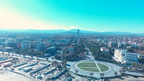 Panoramic view of Rimini beach and city in autumn 스톡 동영상 98450979