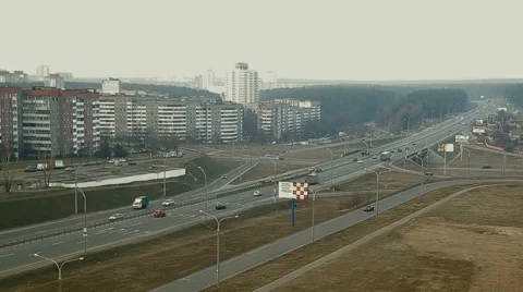 Panoramic view of the ring road of the city of Minsk from a great height Stock Footage 49837173