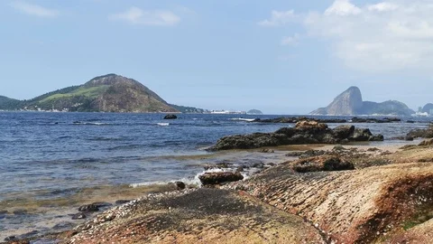 Panoramic view of the Rio de Janeiro mountains. Icarai Beach on foreground. Stock Footage 119827346