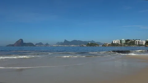 Panoramic view of the Rio de Janeiro mountains. Icarai Beach on foreground. Stock Footage 119834566