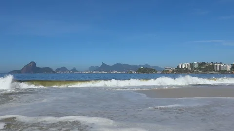 Panoramic view of the Rio de Janeiro mountains. Icarai Beach on foreground. Stock Footage 119846145
