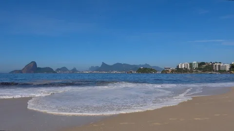 Panoramic view of the Rio de Janeiro mountains. Icarai Beach on foreground. Stock Footage 119846711