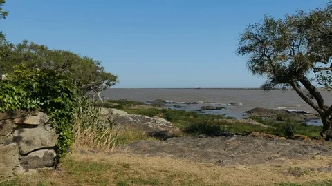 Panoramic view of the Rio de la Plata from Colonia del Sacramento. Stock Footage 85303029