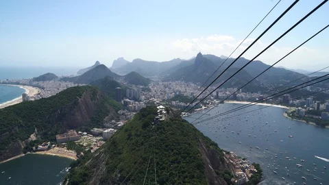 Panoramic view of Rio with Sugar Loaf mountain cable car Stock-Footage 125056614