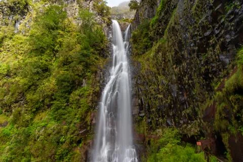 Panoramic view of Risco waterfall, Madeira, Portugal Stock Photos