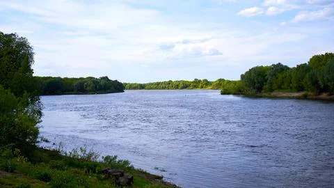 Panoramic view of the river and forest on a sunny day Stock Photos