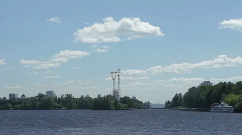Panoramic view of the river bank from left to right Stockbeeldmateriaal 35664138