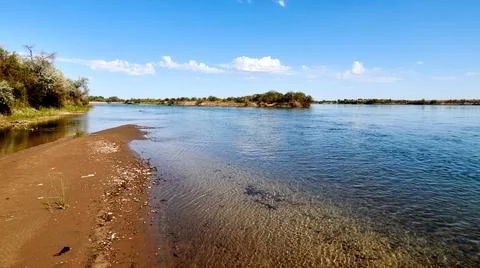 Panoramic view of the river with a calm current Stock Photos