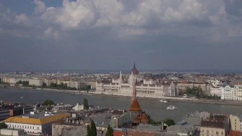 Panoramic View on the River Danube and Parliament Budapest Hungary Stock Footage 78578594