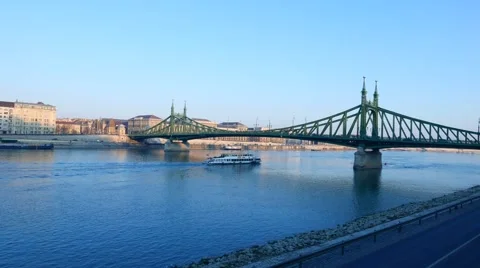 Panoramic view of the River Danube in Budapest at dusk Stock Footage 54743300