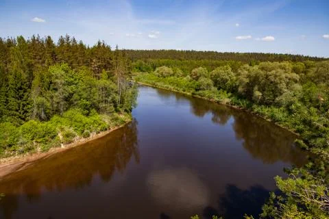 Panoramic view of river Gauja turn from path on the hill. Gauja National park Stock Photos