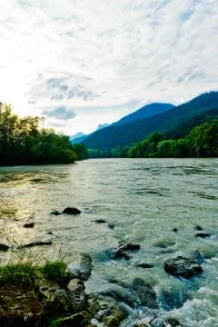 Panoramic view of the river inn in austria Stock Photos
