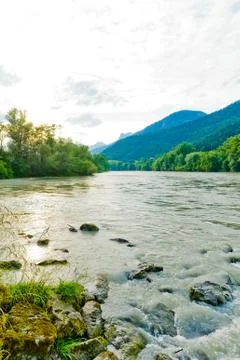 Panoramic view of the river inn in austria Stock Photos