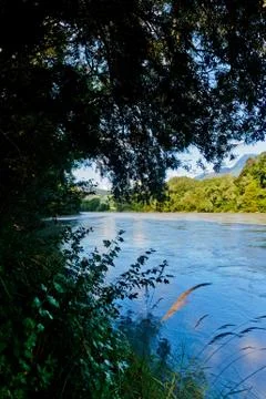 Panoramic view of the river inn in austria Stock Photos