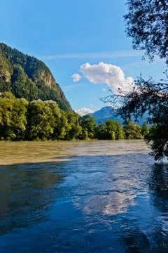 Panoramic view of the river inn in austria Stock Photos
