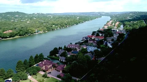 Panoramic View of River Landscape with Residential Area Stock Footage 311653670