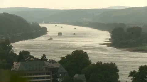 Panoramic View Of the river Rhine in Germany Stock Footage 12158075