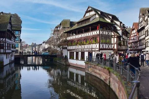 Panoramic view by the river in Strasbourg Stock Photos