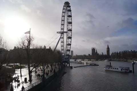 Panoramic view of the River Thames and the London Eye in London, UK Stock Photos