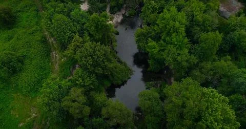 Panoramic view of a river with trees and reflection in the water Stock Photos