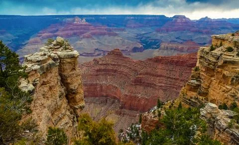 Panoramic view of the river valley and red rocks. Grand Canyon National Par.. Stock Photos
