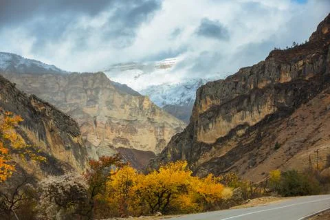 Panoramic view of the road in the mountains Stock Photos