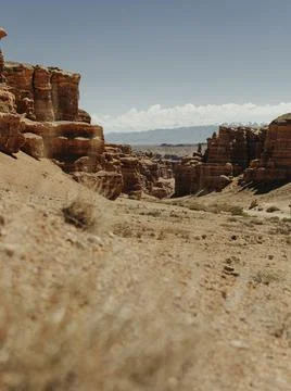 Panoramic view to the road in the red canyon Stock Photos