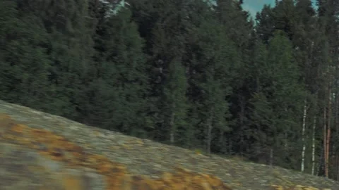 Panoramic view of the road from the window of a moving car. Kola highway through Stock Footage 143294437