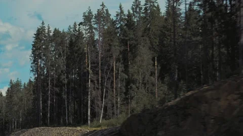 Panoramic view of the road from the window of a moving car. Kola highway through Stock Footage 143294561