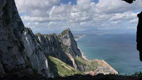 A panoramic view of the Rock of Gibraltar Stock Footage 336613943