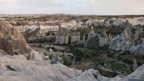 Panoramic View Of The Rocks In Love Valley Cappadocia At Sunset (Goreme, Turkey) Stock Footage