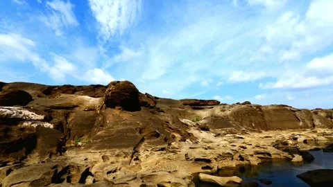 Panoramic View of Rocky Landscape Under Blue Sky 스톡 동영상 310816791