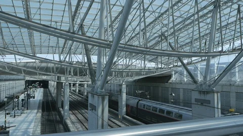 Panoramic view of Roissy train station Stock Footage 105873275