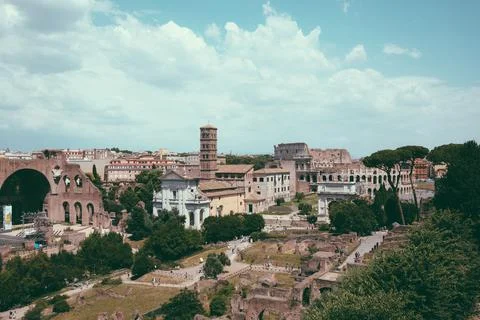 Panoramic view of Roman forum, also known by Forum Romanum Stock Photos